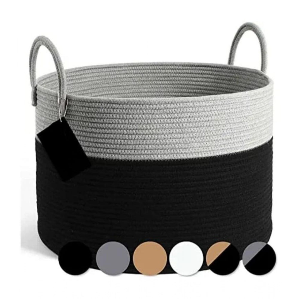 Generic Cotton Pack Of_1 14x12 Inch Laundry Storage Basket For Clothes (Grey-Black) Secondary image