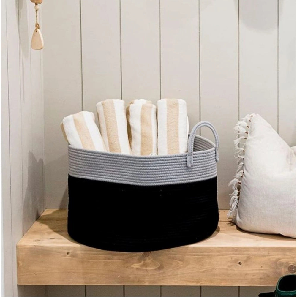 Generic Cotton Pack Of_1 14x12 Inch Laundry Storage Basket For Clothes (Grey-Black) Main image