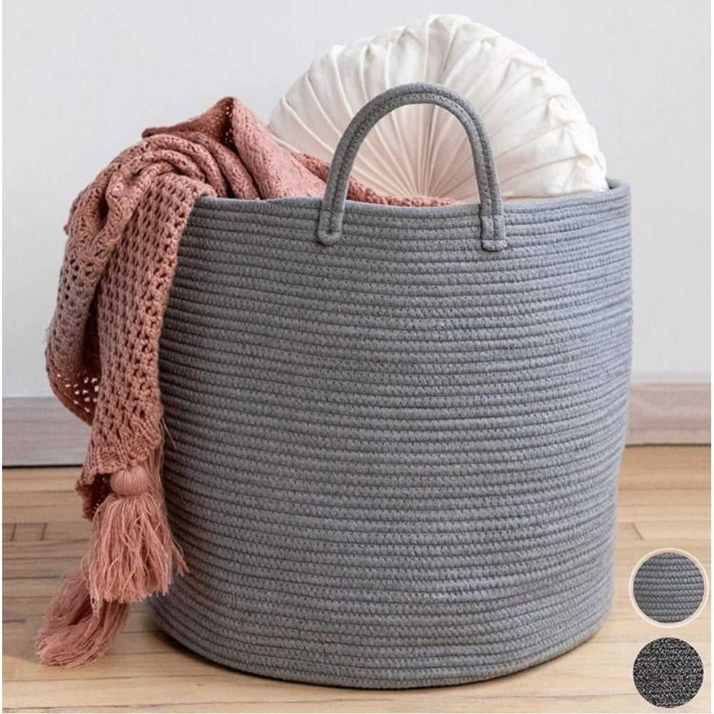 Generic Cotton Pack Of_1 12x14 Inch Laundry Storage Basket For Clothes (Grey) Main image
