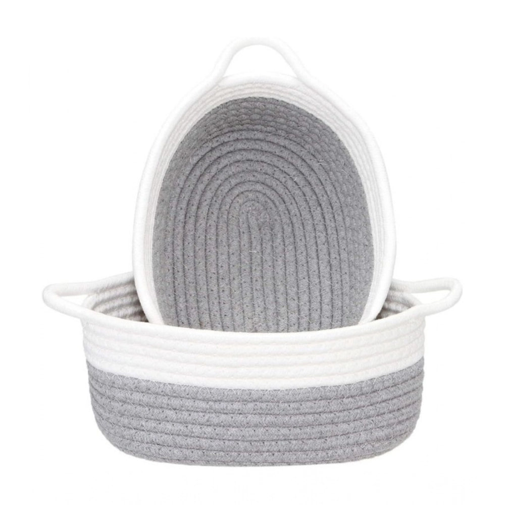 Generic Cotton Grey White 2 Pcs Storage Basket For Clothes (Grey-White) Main image