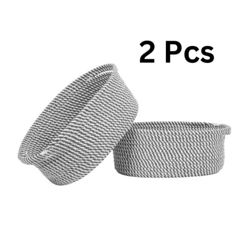 Generic Cotton 10x7x4 Inch 2 Pcs Oval Storage Basket For Clothes (Grey) Secondary image