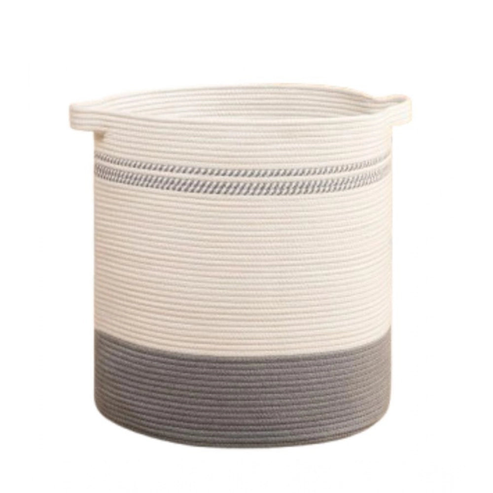 Generic Cotton Pack Of_1 12x14 Inch Storage Basket For Clothes (Grey-White) Secondary image