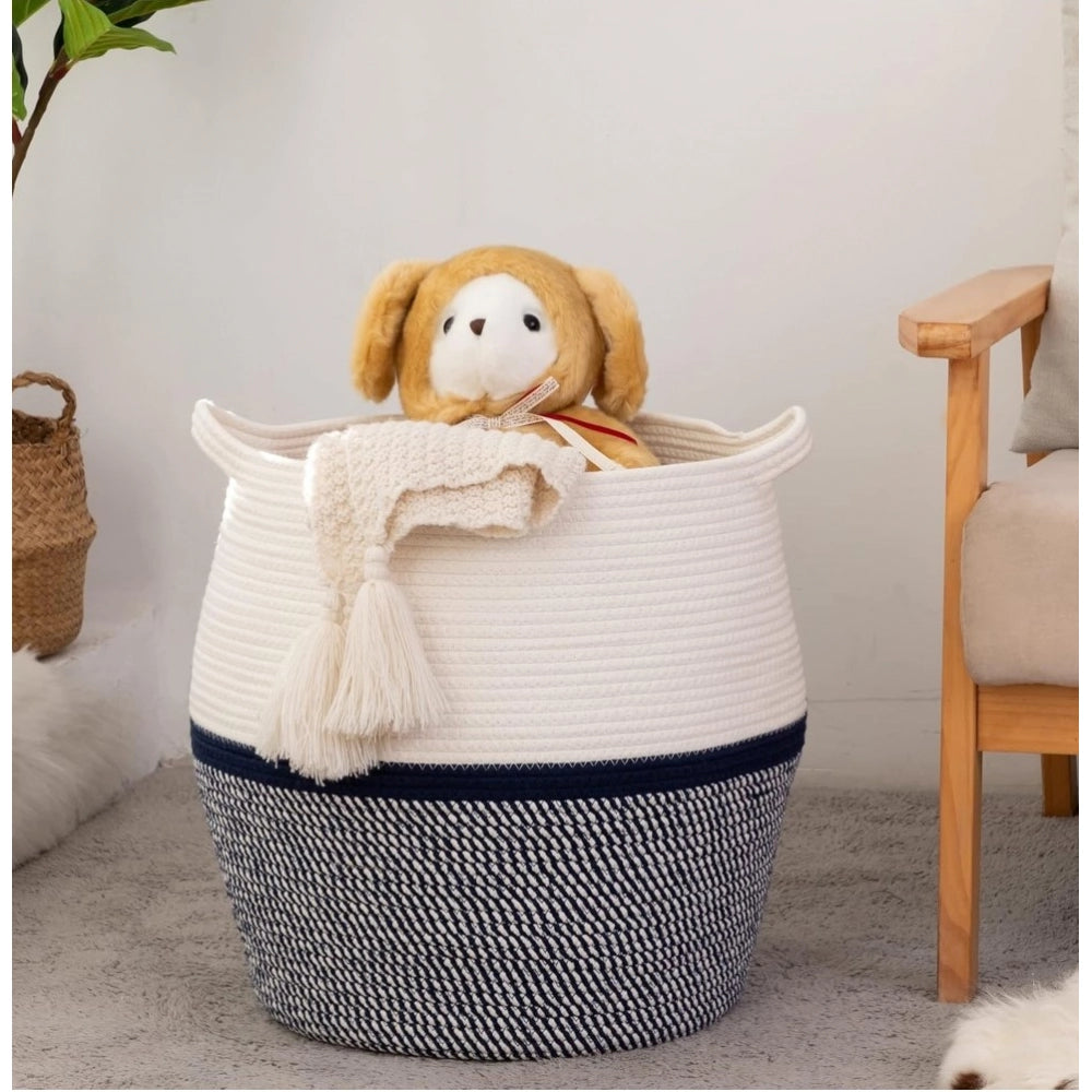 Generic Cotton Matka 14x12 Inch Storage Basket For Clothes With Out Lid (Gray-White) Main image