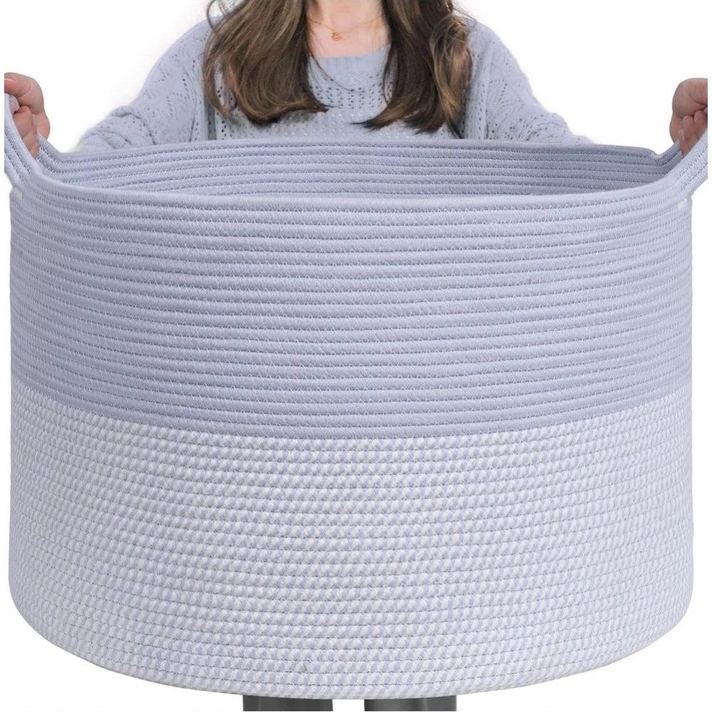 Generic Cotton Pack Of_1 16x14 Inch Storage Basket For Clothes With Out Lid (Blue-White) Secondary image