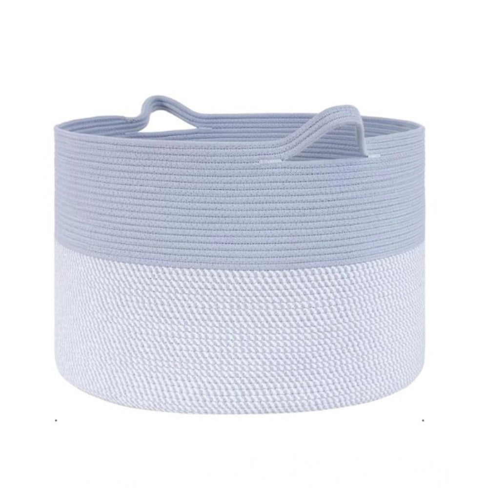 Generic Cotton Pack Of_1 16x14 Inch Storage Basket For Clothes With Out Lid (Blue-White) Main image