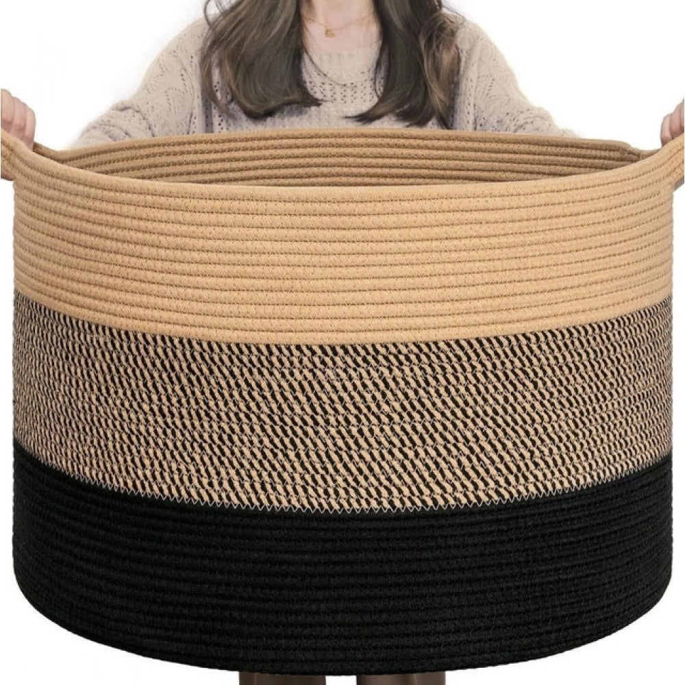 Generic Cotton Pack Of_1 Mix 16x14 Inch Storage Basket For Clothes With Out Lid (Multicolor) Secondary image