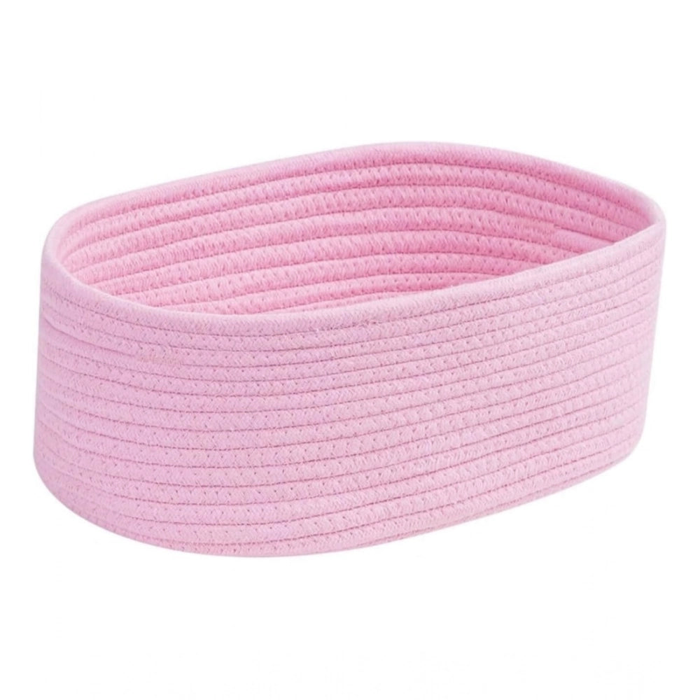 Generic Cotton Oval 10x7x5 Inch Bedside Organizer With Out Lid (Pink) Secondary image
