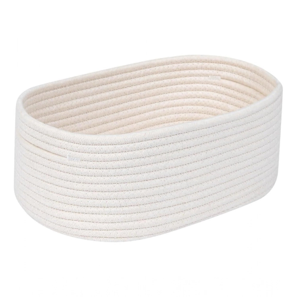 Generic Cotton Oval 10x7x5 Inch Bedside Organizer With Out Lid (White) Secondary image