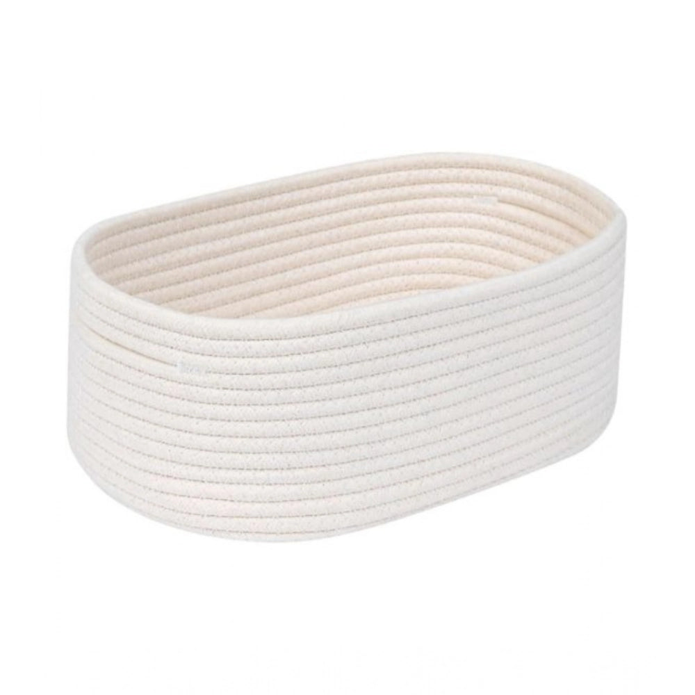Generic Cotton Oval 10x7x5 Inch Bedside Organizer With Out Lid (White) Main image