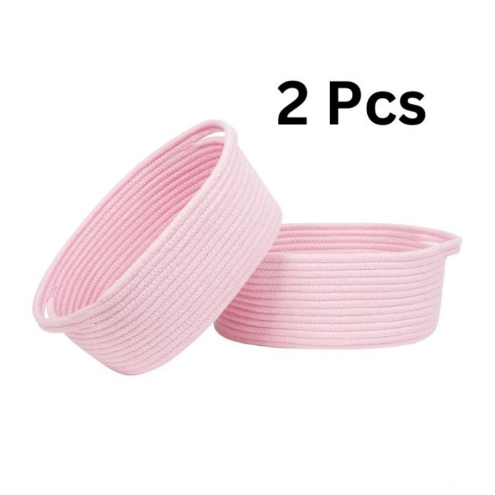 Generic Cotton 10x7x4 Inch2 Pcs Oval Storage Basket For Clothes (Pink) Secondary image