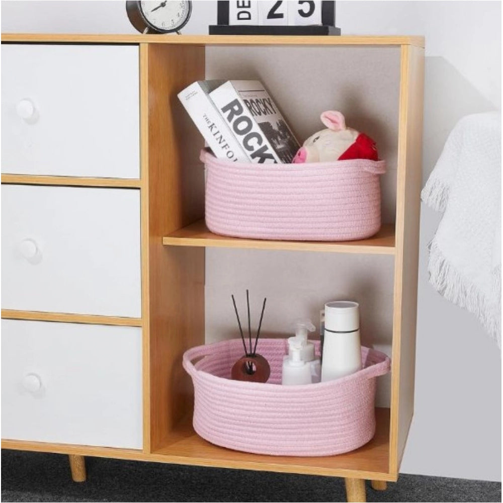 Generic Cotton 10x7x4 Inch2 Pcs Oval Storage Basket For Clothes (Pink) Main image