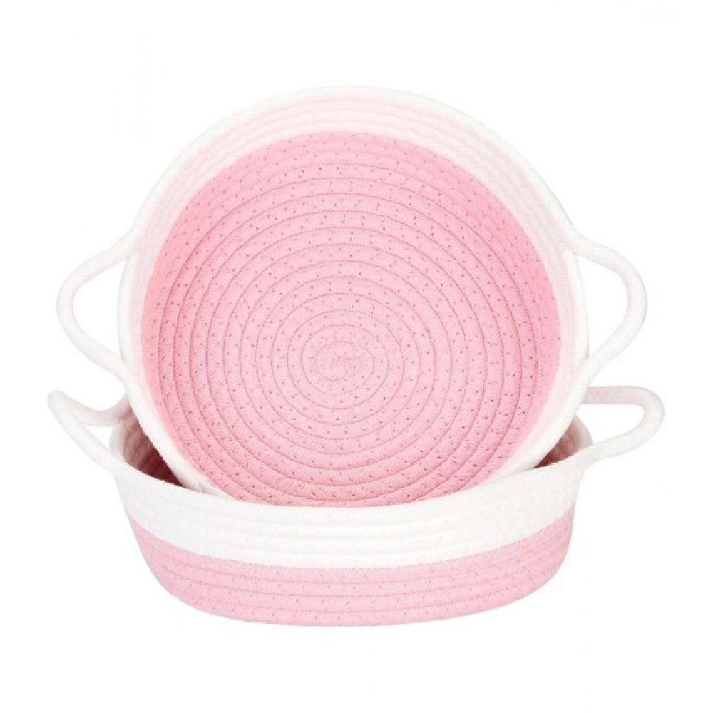 Generic Cotton White Basket 2 Pcs Storage Basket For Clothes (Pink-White) Main image