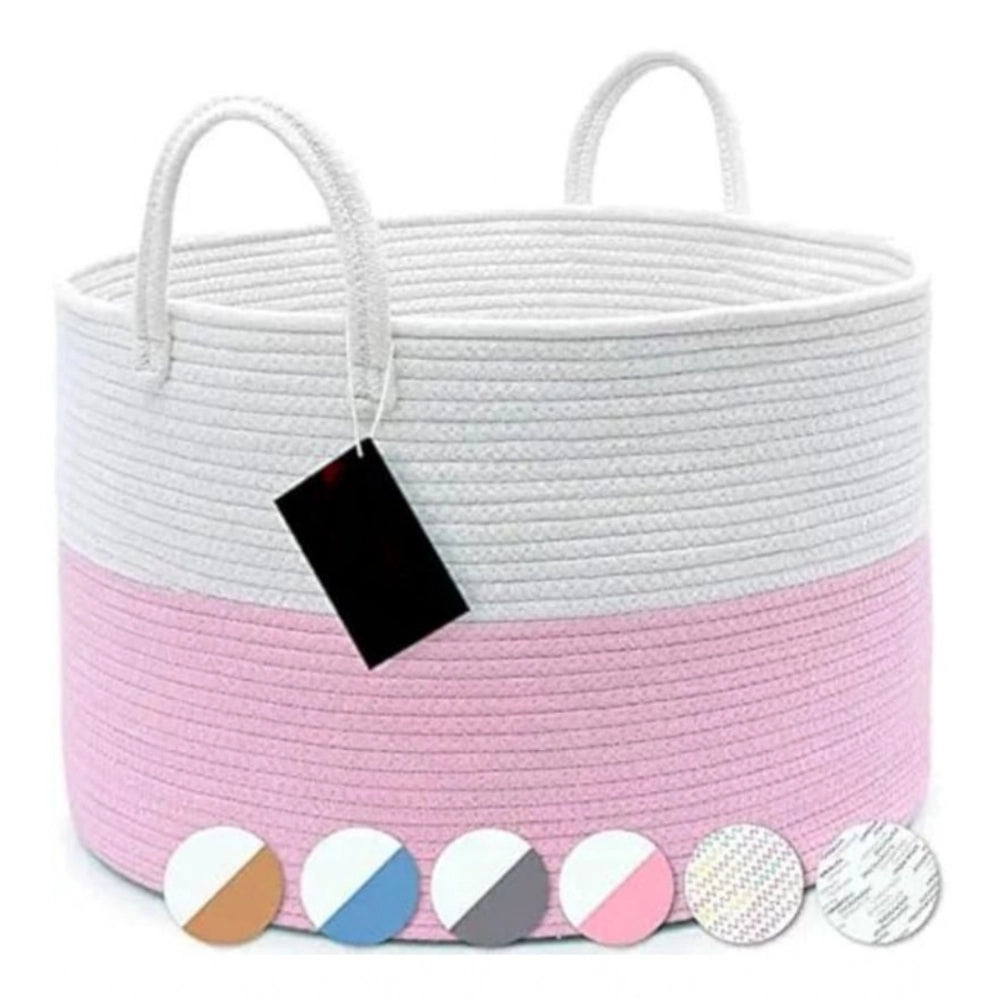 Generic Cotton Pack Of_1 14x12 Inch Laundry Storage Basket For Clothes (Pink-White) Secondary image