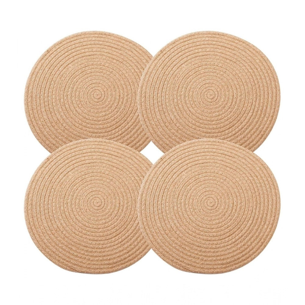 Generic Cotton Dining Table Round Placemat Mats Set of 4 (Beige) Secondary image