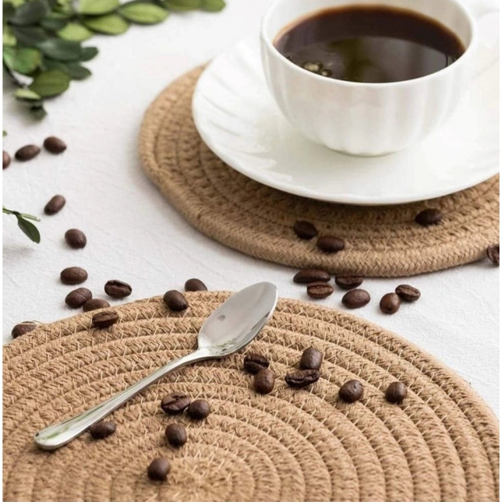 Generic Cotton Dining Table Round Placemat Mats Set of 4 (Beige) Main image