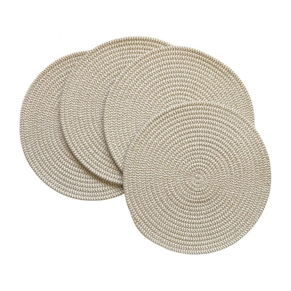 Generic Cotton Dining Table Round Placemat Mats Set of 4 (Beige-White) Secondary image