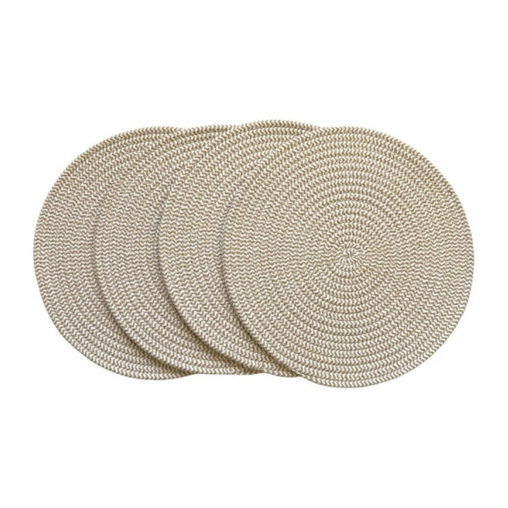 Generic Cotton Dining Table Round Placemat Mats Set of 4 (Beige-White) Main image