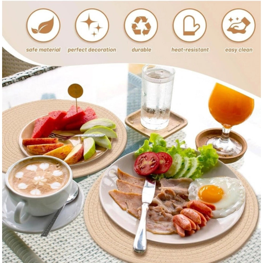 Generic Cotton Dining Table Round Placemat Mats Set of 4 (Cream) Main image