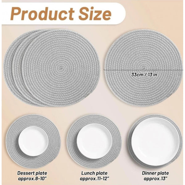 Generic Cotton Dining Table Round Placemat Mats Set of 4 (Grey)