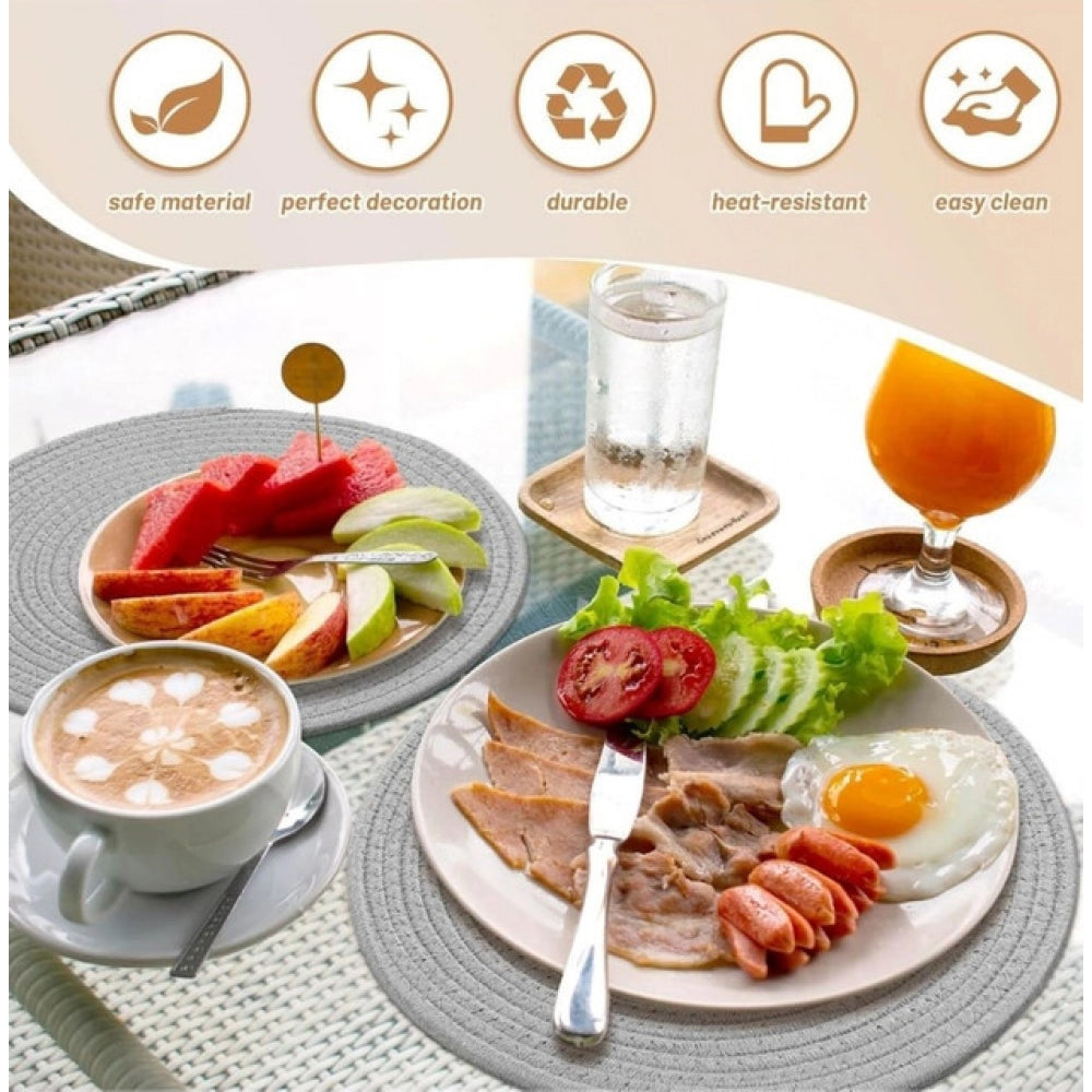 Generic Cotton Dining Table Round Placemat Mats Set of 4 (Grey) Main image