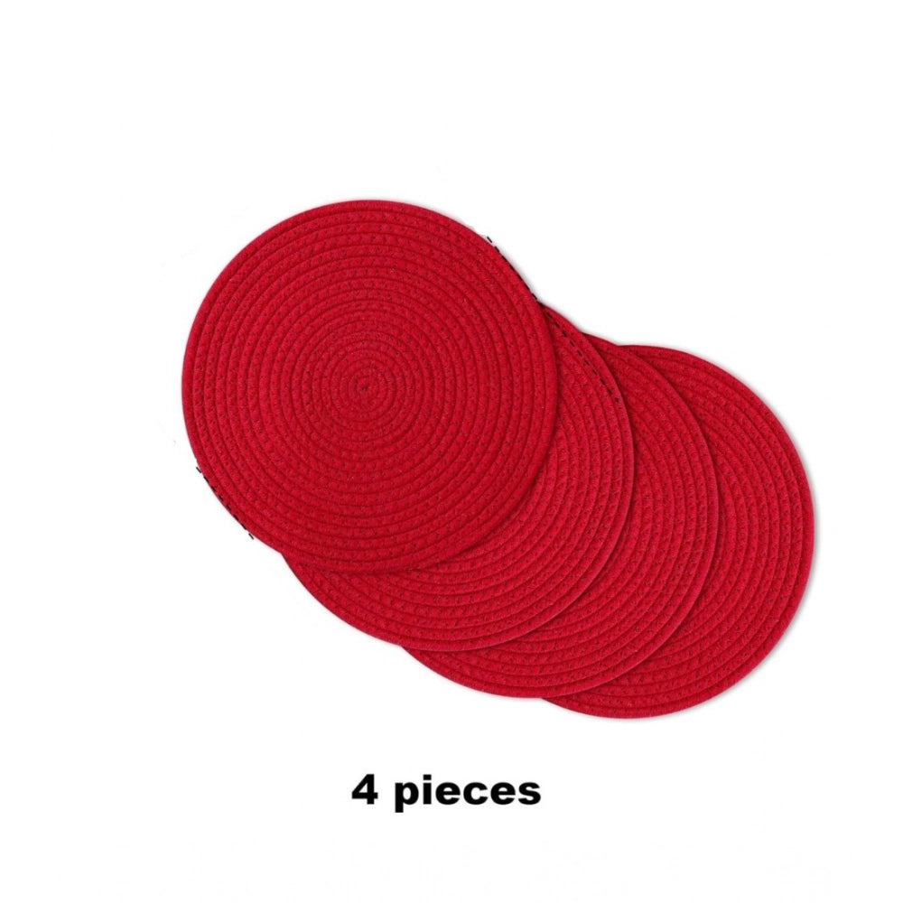 Generic Cotton Dining Table Round Placemat Mats Set of 4 (Red) Main image