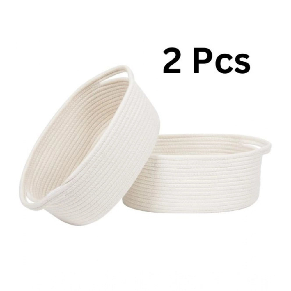 Generic Cotton 10x7x4 Inch2 Pcs Oval Storage Basket For Clothes (White) Secondary image