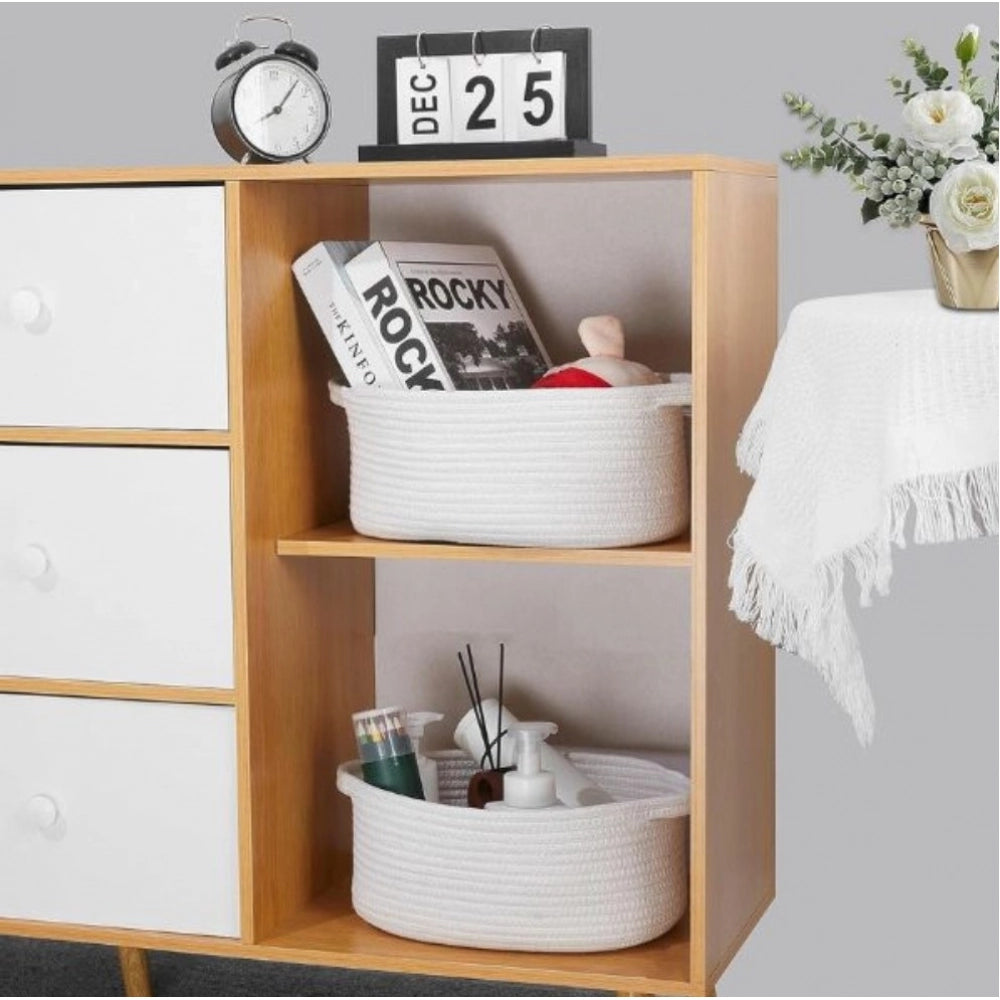 Generic Cotton 10x7x4 Inch2 Pcs Oval Storage Basket For Clothes (White) Main image