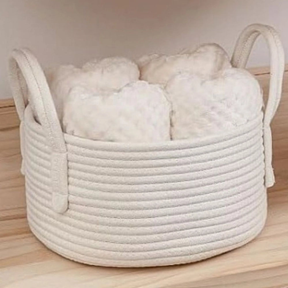 Generic Cotton Pack Of_1 Basket 7x5 Inch Storage Basket For Clothes (White) Main image