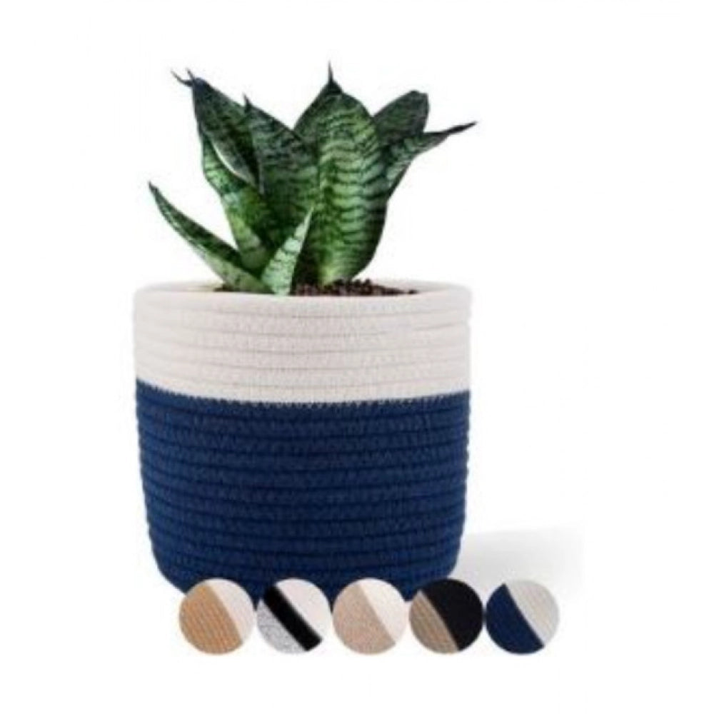 Generic Cotton Flower Pot With Out Lid (White-Blue) Main image