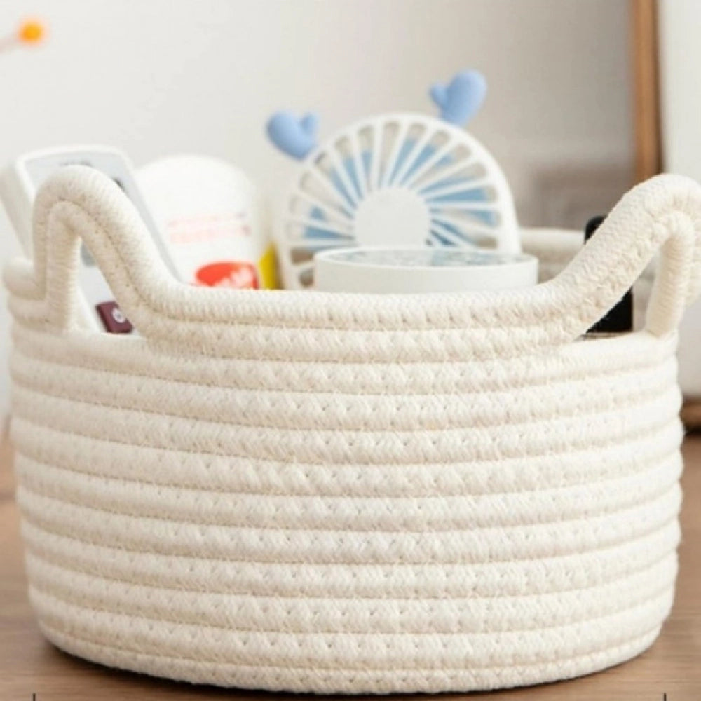 Generic Cotton Pack Of_1 Cat Basket 8x4 Inch Storage Basket For Clothes (White) Main image
