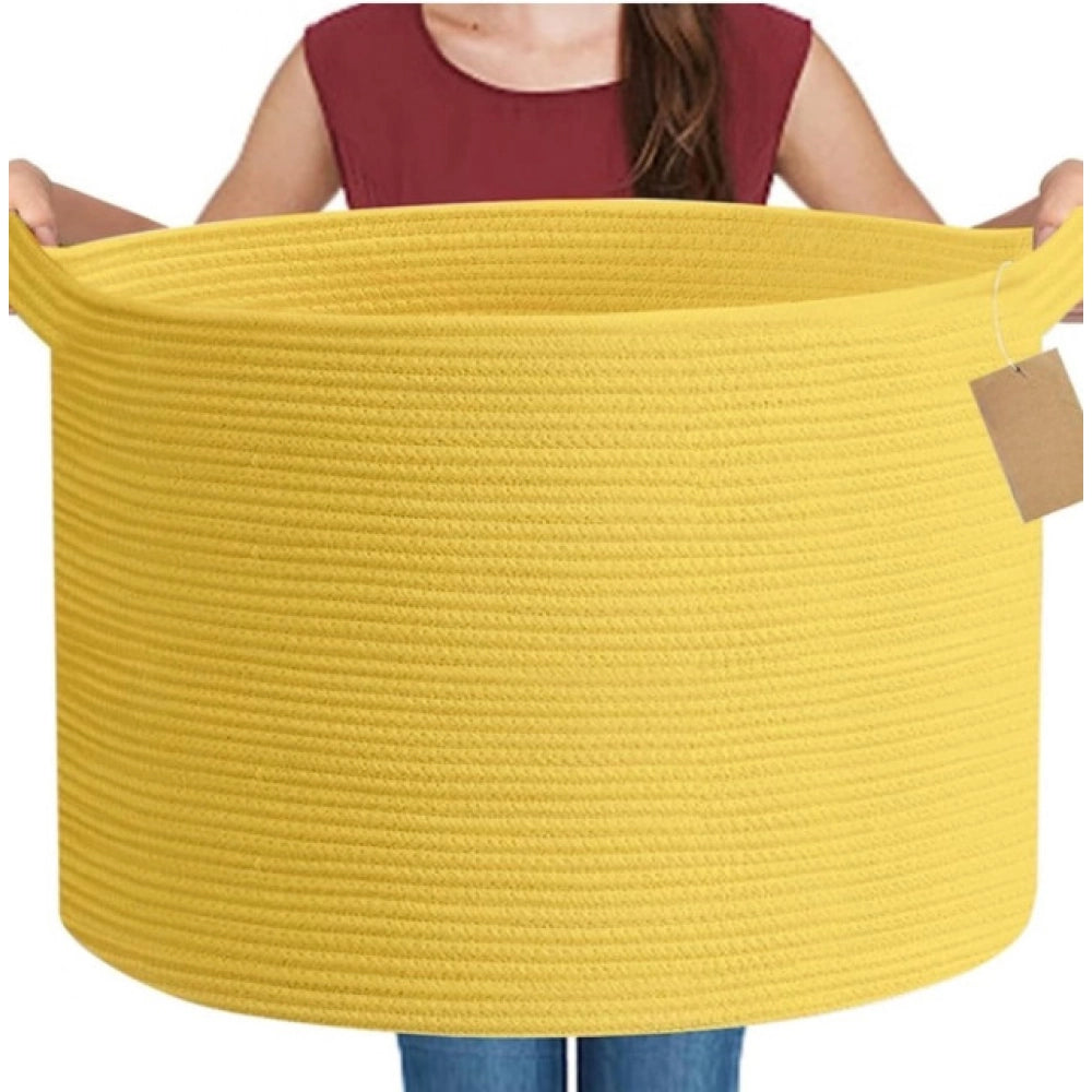 Generic Cotton Pack Of_1 14x12 Inch Storage Basket For Clothes With Out Lid (Yellow) Secondary image