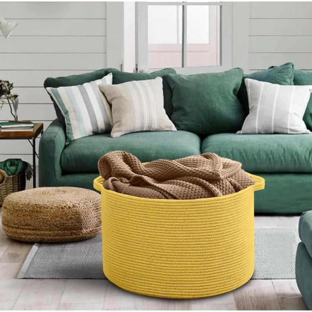 Generic Cotton Pack Of_1 14x12 Inch Storage Basket For Clothes With Out Lid (Yellow) Main image