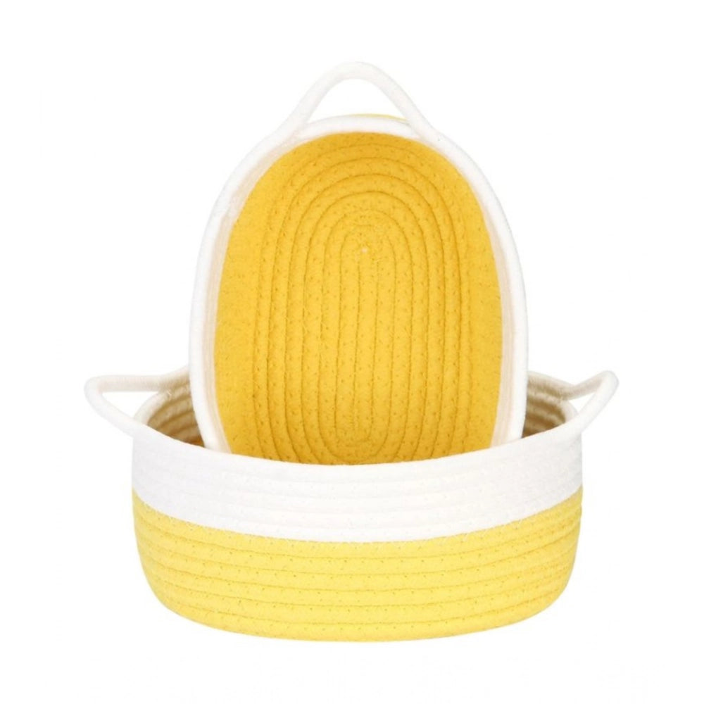 Generic Cotton White 2 Pcs Storage Basket For Clothes (Yellow-White) Main image