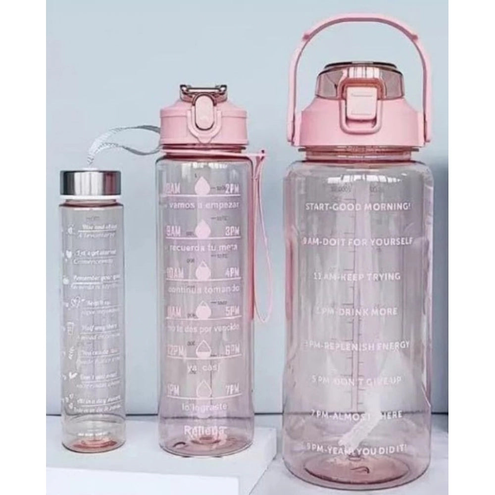 Generic 3 PCS Transparent Motivational Water Bottles (Pink) Main image