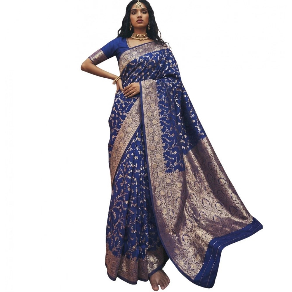 Generic Women's Art Silk Printed Saree With Unstitched Blouse 5.5Mtr (Navy Blue) Secondary image