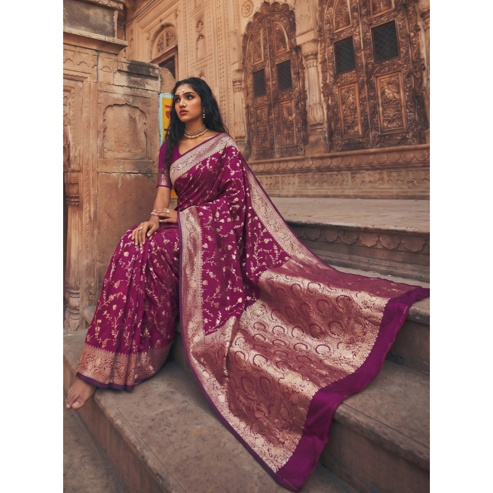 Generic Women's Art Silk Printed Saree With Unstitched Blouse 5.5Mtr (Wine) Main image
