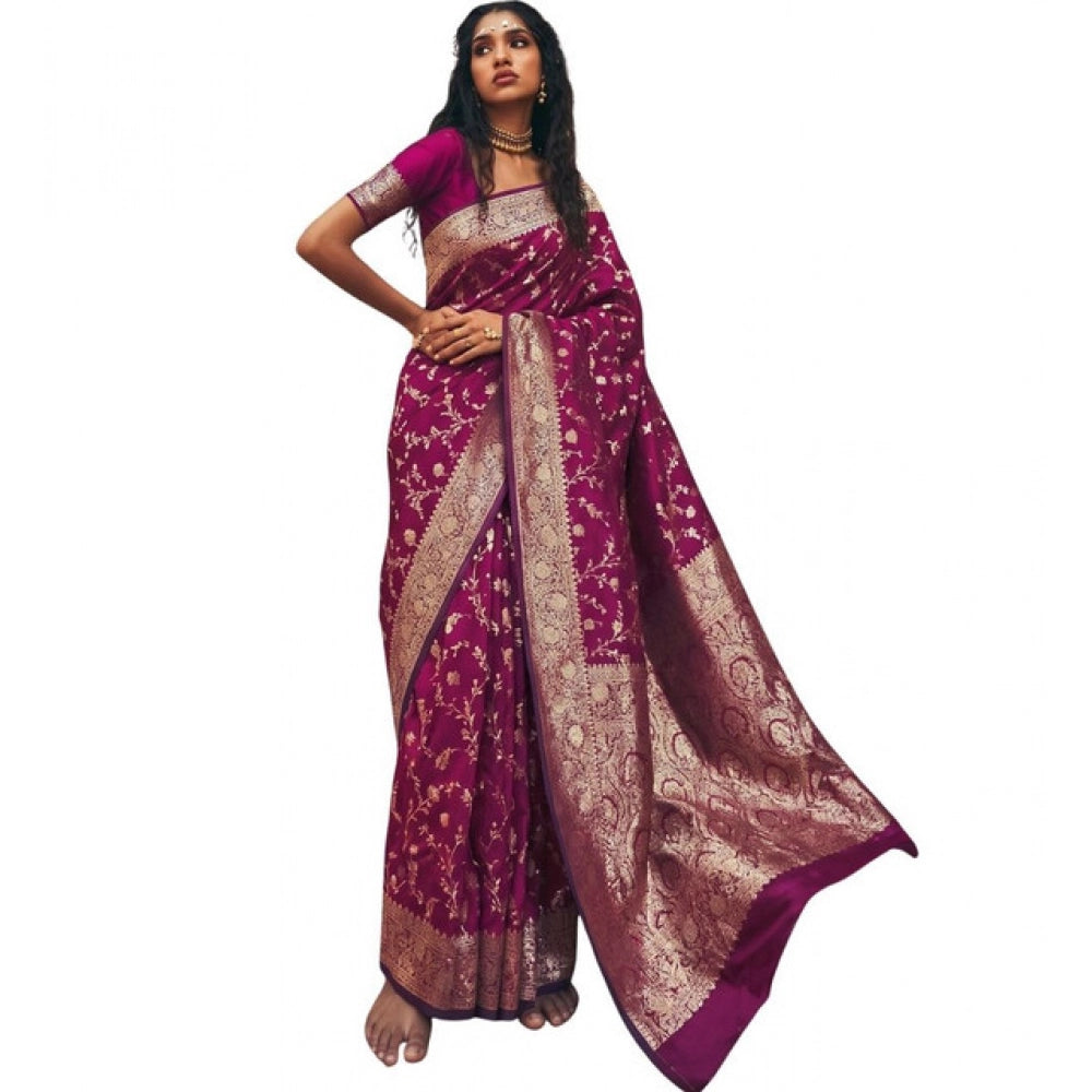 Generic Women's Art Silk Printed Saree With Unstitched Blouse 5.5Mtr (Wine) Secondary image