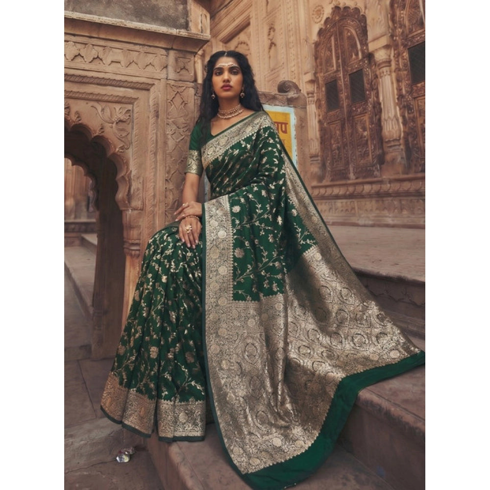 Generic Women's Art Silk Printed Saree With Unstitched Blouse 5.5Mtr (Green) Main image