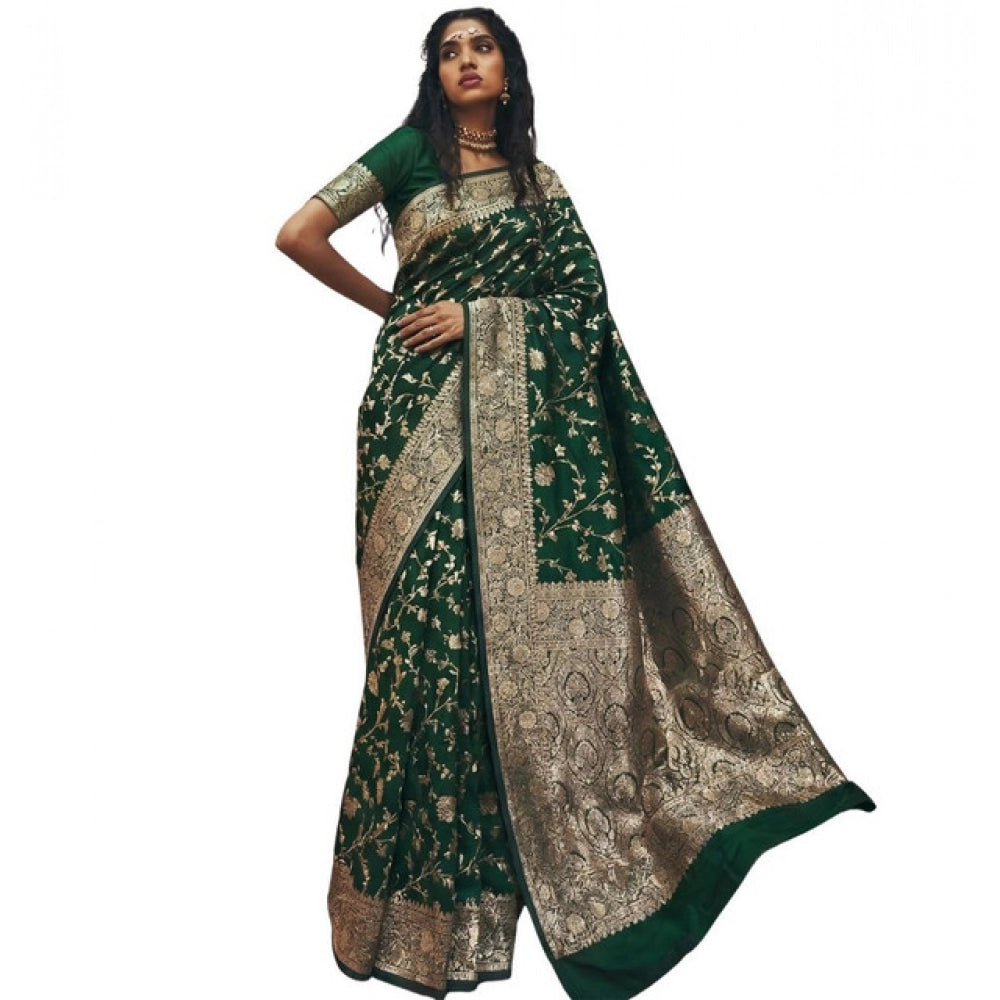 Generic Women's Art Silk Printed Saree With Unstitched Blouse 5.5Mtr (Green) Secondary image