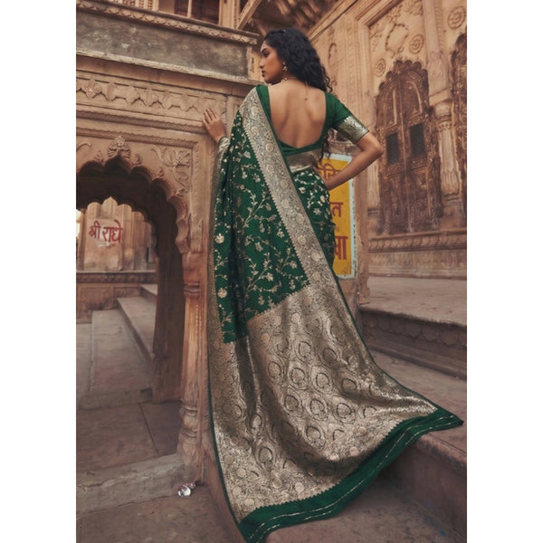 Generic Women's Art Silk Printed Saree With Unstitched Blouse 5.5Mtr (Green)