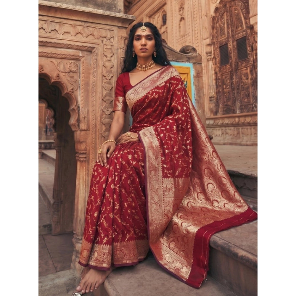 Generic Women's Art Silk Printed Saree With Unstitched Blouse 5.5Mtr (Red) Main image