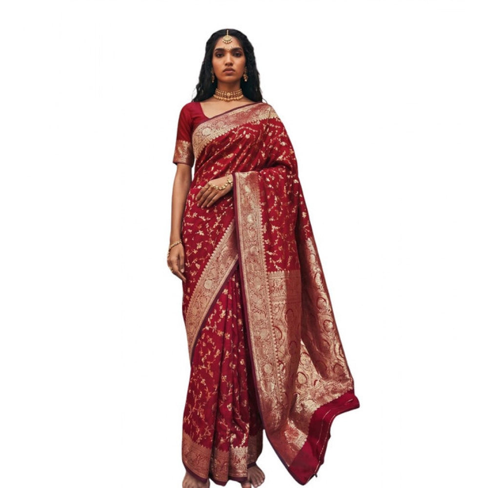 Generic Women's Art Silk Printed Saree With Unstitched Blouse 5.5Mtr (Red) Secondary image