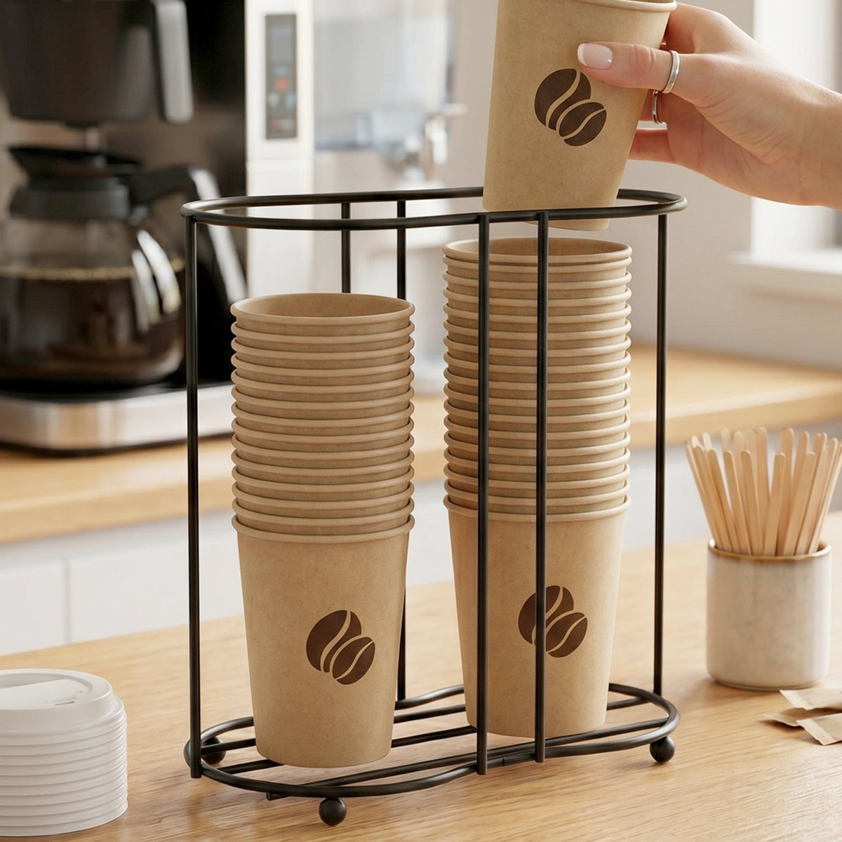 Metal desktop cup holder and organizer stand for cups and beverages Main image