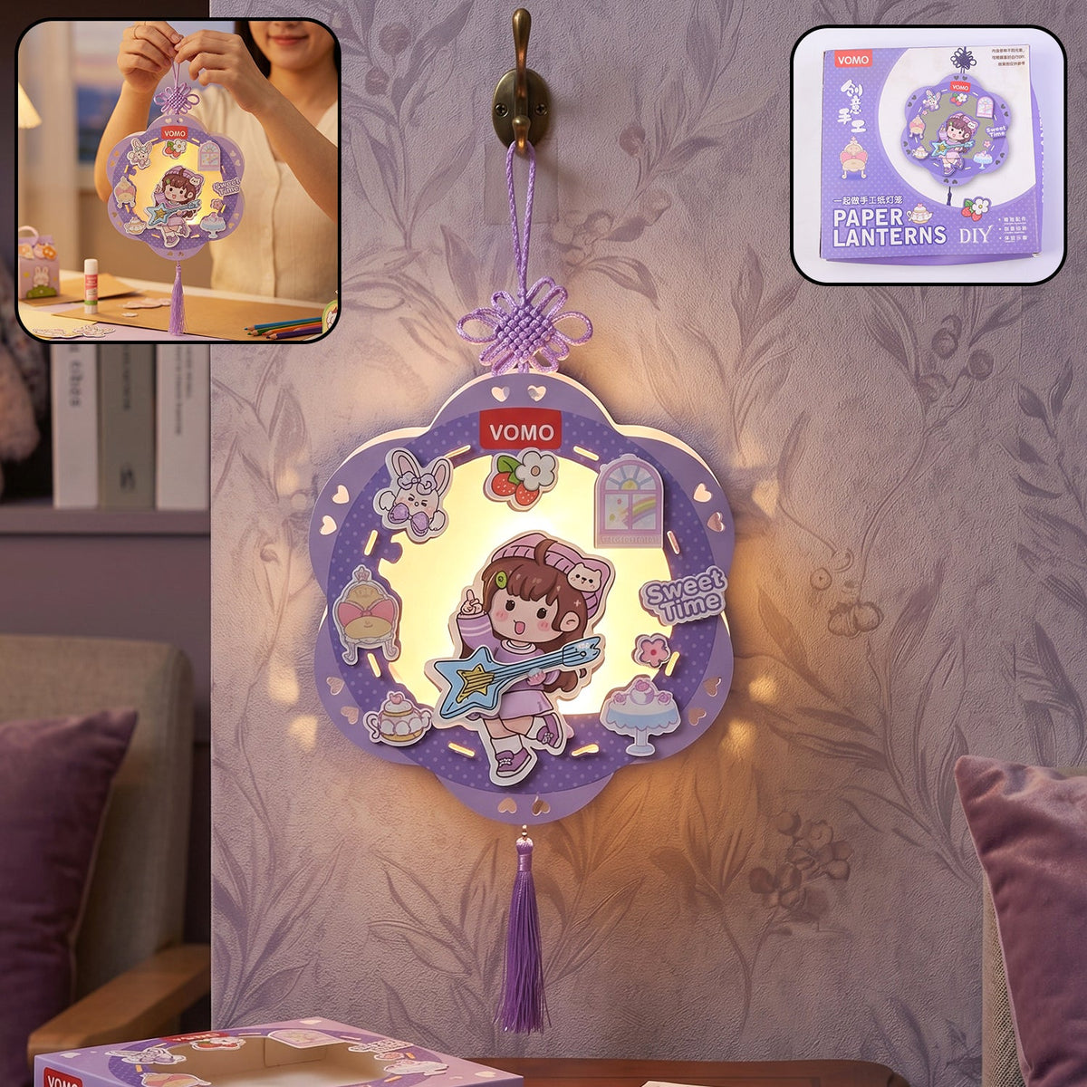 Assembled glowing paper lantern hanging decoration Main image