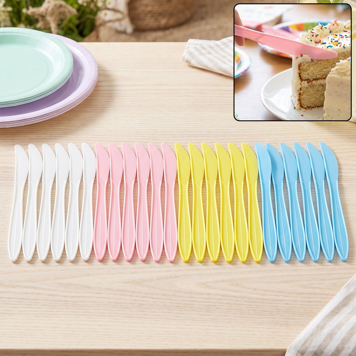 Reusable plastic dessert knife set Main image