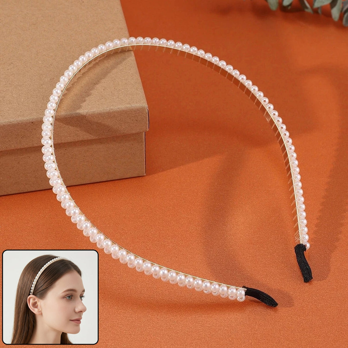 Elegant pearl style headband with a smooth finish for women and girls Main image