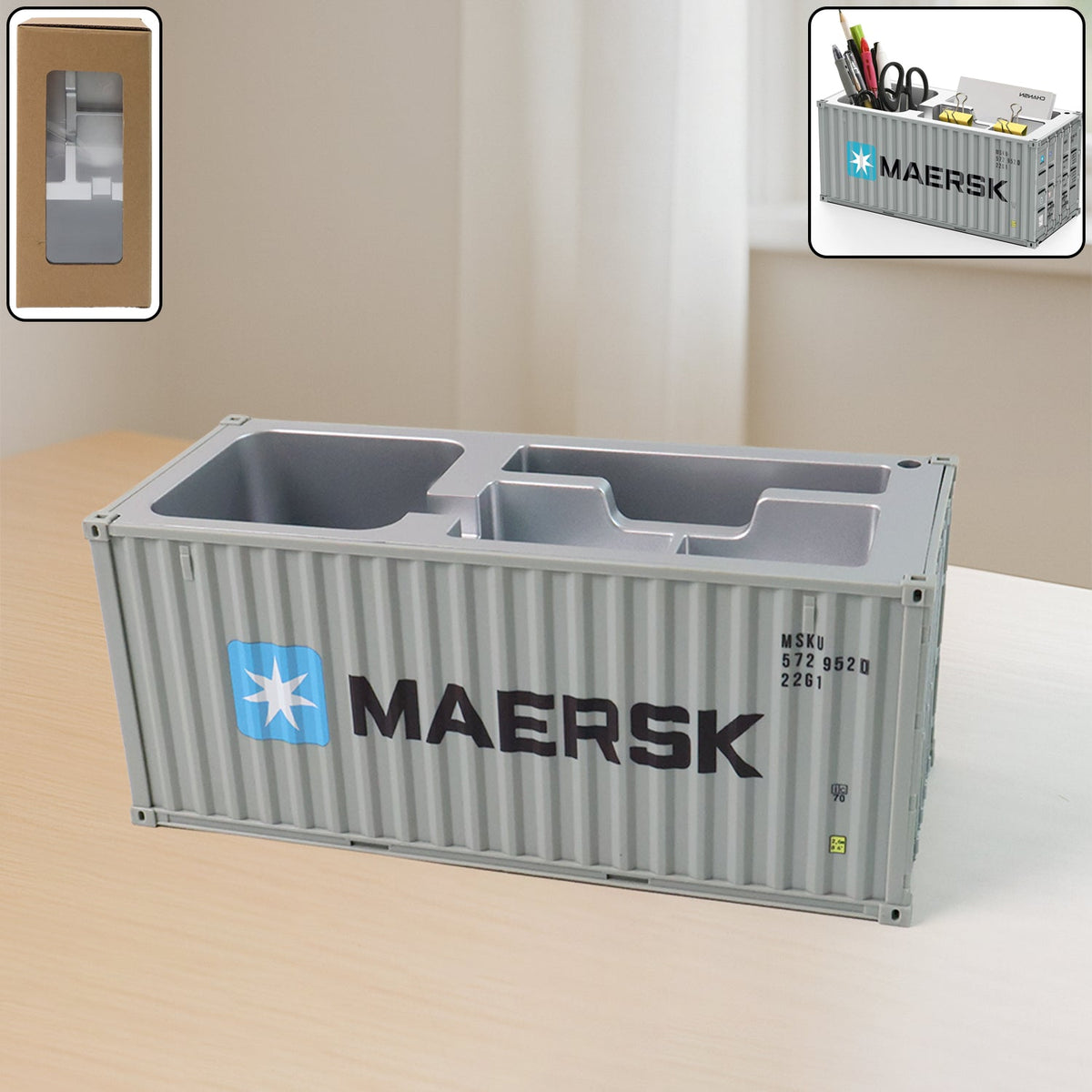 Container-style desk organizer with multiple compartments storing pens and stationery Main image