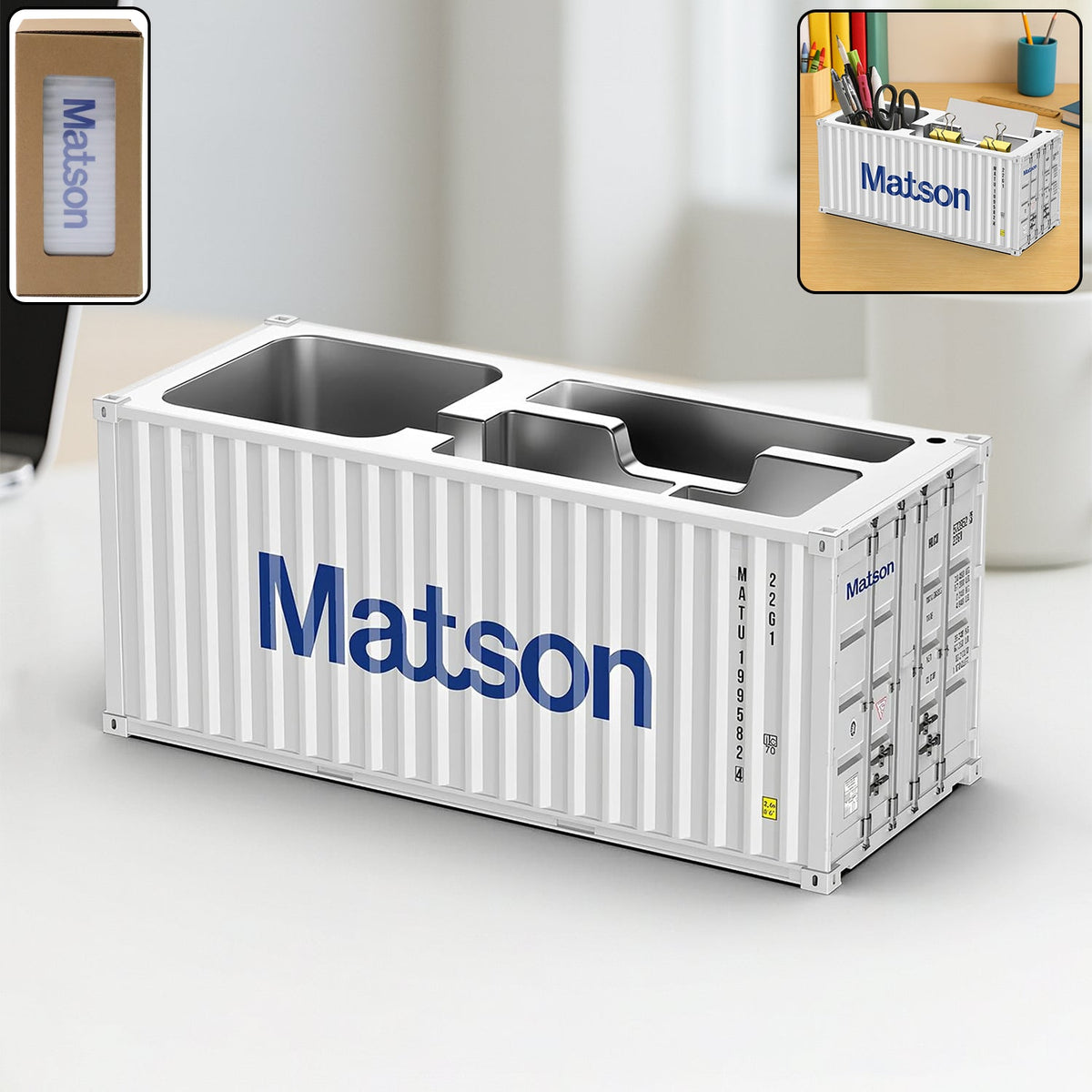 Container-style desk organizer with multiple compartments for pens and stationery Main image