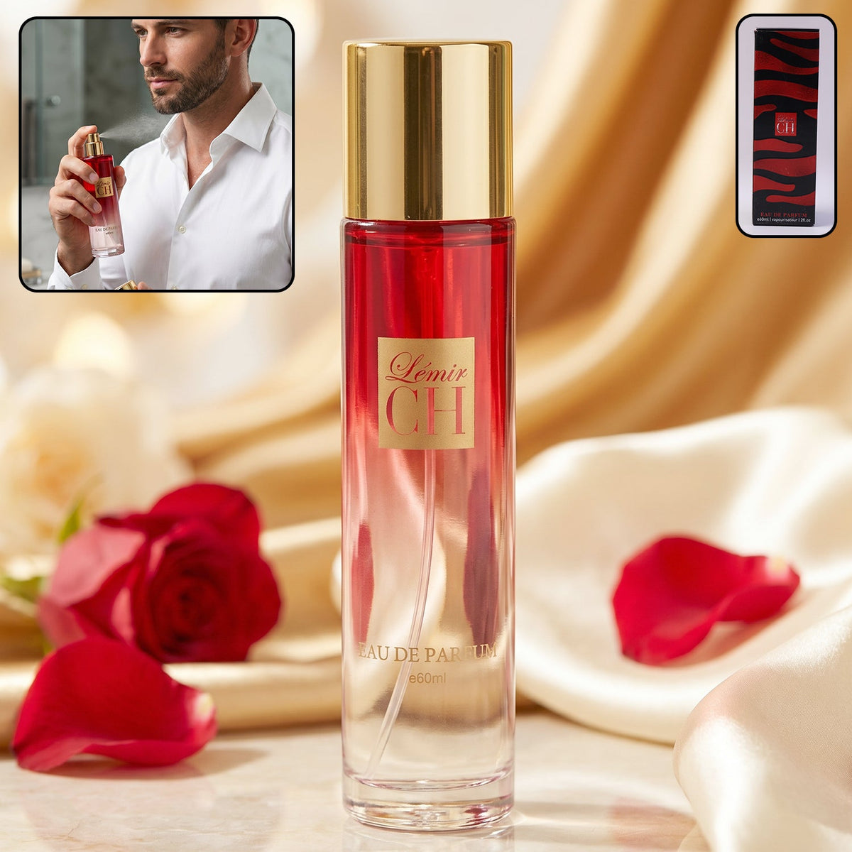 Elegant glass perfume bottle showcasing red ombre design Main image