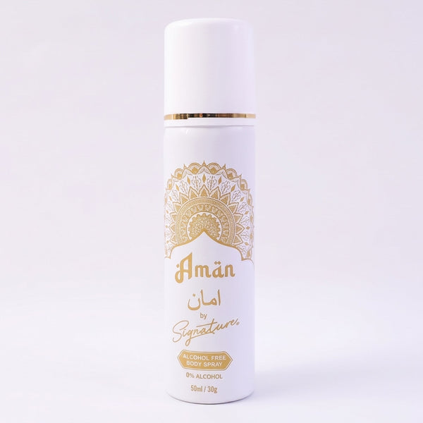 Premium halal men's Signature Aman fragrance spray in compact bottle